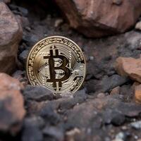 detailopname van een bitcoin met een uniek backdrop generatief ai foto