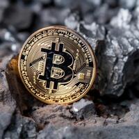 detailopname van een bitcoin met een uniek backdrop generatief ai foto