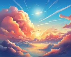 een schilderij van wolken en zon in de lucht generatief ai foto
