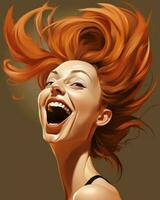 een vrouw met lang rood haar- is lachend generatief ai foto