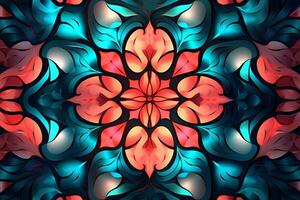 abstract patroon met rood en blauw bloemen Aan een zwart achtergrond generatief ai foto