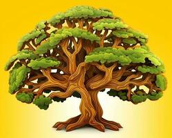 een illustratie van een boom Aan een geel achtergrond generatief ai foto