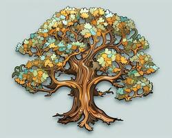 een illustratie van een eik boom met bladeren generatief ai foto