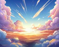 een illustratie van de lucht met wolken en meteoren generatief ai foto