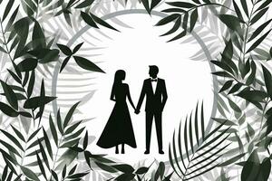 silhouet van een Mens en vrouw staand in voorkant van bladeren generatief ai foto