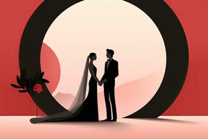 bruiloft paar in een cirkel met rood en zwart achtergrond generatief ai foto