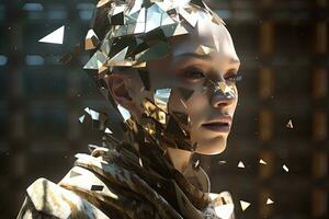 3d geven hyper realistisch futuristische gefragmenteerd vrouw portret generatief ai foto