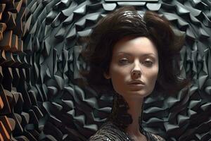 3d geven hyper realistisch futuristische gefragmenteerd vrouw portret generatief ai foto