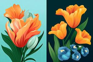 kleurrijk levendig hand- getrokken stralend uniek bloemen grafisch illustratie kunst generatief ai foto