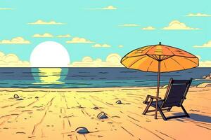 ingekleurd tekening van een zomer strand generatief ai foto