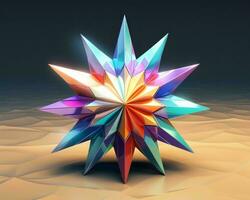 3d renderen van een kleurrijk ster Aan een zanderig oppervlakte generatief ai foto
