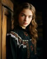 een mooi jong vrouw in een traditioneel jurk generatief ai foto