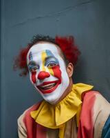 een Mens met een clown gezicht en rood haar- generatief ai foto