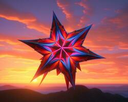 een rood en blauw ster in de lucht Bij zonsondergang generatief ai foto