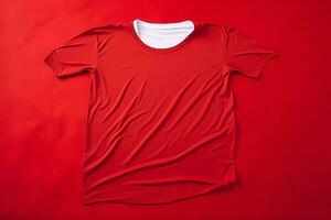 een rood t - overhemd Aan een rood achtergrond generatief ai foto