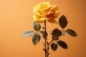 een single geel roos Aan een oranje achtergrond generatief ai foto