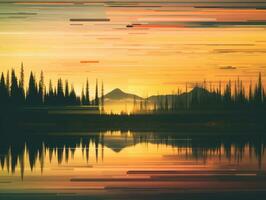 een zonsondergang over- een meer met bergen in de achtergrond generatief ai foto