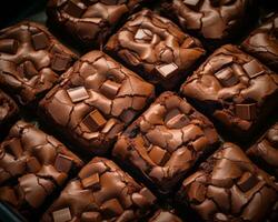 een dienblad van brownies met chocola chips Aan top generatief ai foto