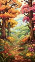 een illustratie van een herfst Woud pad generatief ai foto