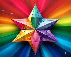 een origami ster Aan een regenboog achtergrond generatief ai foto