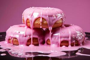 roze glazuur Aan de donuts generatief ai foto