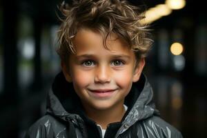 portret van een schattig weinig jongen generatief ai foto