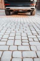 professioneel leggen van wegsteen en straatstenen voor wandelen en parkeren - stoeptegels