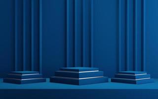 3D-achtergrond voor mock-up podium voor productpresentatie, blauwe achtergrond, 3D-rendering foto