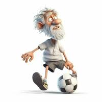 tekenfilm Mens met wit baard schoppen een voetbal bal. generatief ai. foto