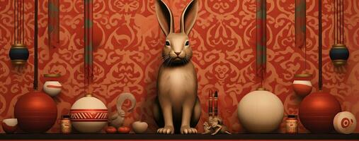 Chinese nieuw jaar van de konijn Aan rood kleuren. gemaakt met generatief ai foto