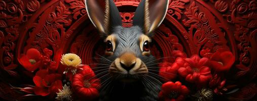 Chinese nieuw jaar van de konijn Aan rood kleuren. gemaakt met generatief ai foto