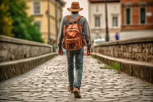 tour vriend reizen , wandelen Aan straat ,generatief ai foto