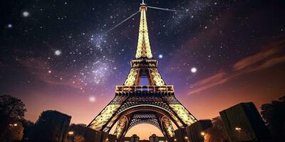 eiffel toren Bij nacht in Parijs, Frankrijk ,generatief ai foto