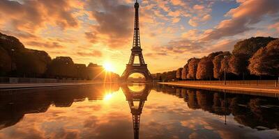 eiffel toren Bij zonsondergang in Parijs, Frankrijk ,generatief ai foto