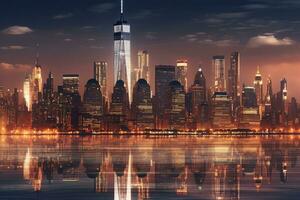 nieuw york stad horizon Bij nacht ,generatief ai foto