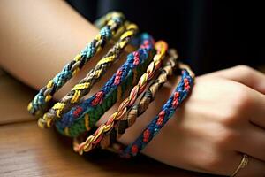 upcycling in creatief accessoires, zo net zo vlecht armbanden of hoofd wraps ,generatief ai foto