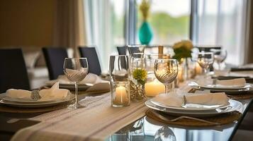 tafel elegantie. verbeteren de dining ervaring met listig decoraties. generatief ai foto