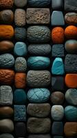 een verzameling van verschillend gekleurde stenen inclusief een dat is gemaakt van steen foto