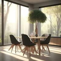 helder en luchtig dining kamer met planten foto