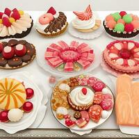 snoepgoed schotel met verschillend soorten van snoepgoed decoratie Aan een bord foto