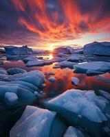mooi zonsondergang over- gletsjer lagune foto