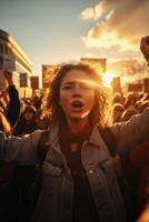 activisten rally met een vrouw in de spotlight foto