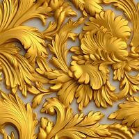 bloemen structuur gouden met wervelende goud blad elementen naadloos patroon, ai gegenereerd foto