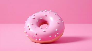 gebeten roze suikerglazuur donut met marshmallows Aan roze achtergrond, ai gegenereerd foto