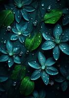 water druppels behang groen bladeren bloemen, ai gegenereerd foto