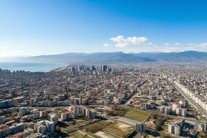 een drone's panoramisch perspectief van steden en landschappen onthullend de ongezien uitgestrektheid en fijne kneepjes van onze wereld ai generatief foto