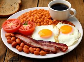 Engels ontbijt met gebakken eieren en spek foto
