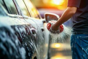 Mens auto spons wassen. genereren ai foto