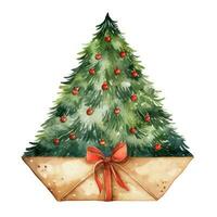 waterverf envelop en een Kerstmis boom foto