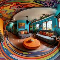 kleurrijk 360 graden panorama huis van slaapkamer interieur gegenereerd door ai foto